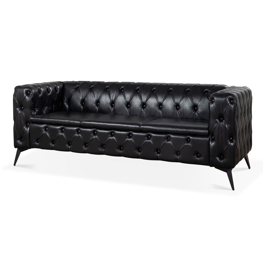 84.06 Inch Width Traditional Square Arm Removable Cushion 3 Seater Sofa
