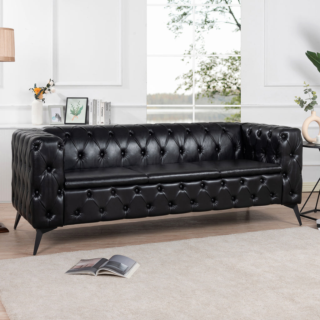 84.06 Inch Width Traditional Square Arm Removable Cushion 3 Seater Sofa