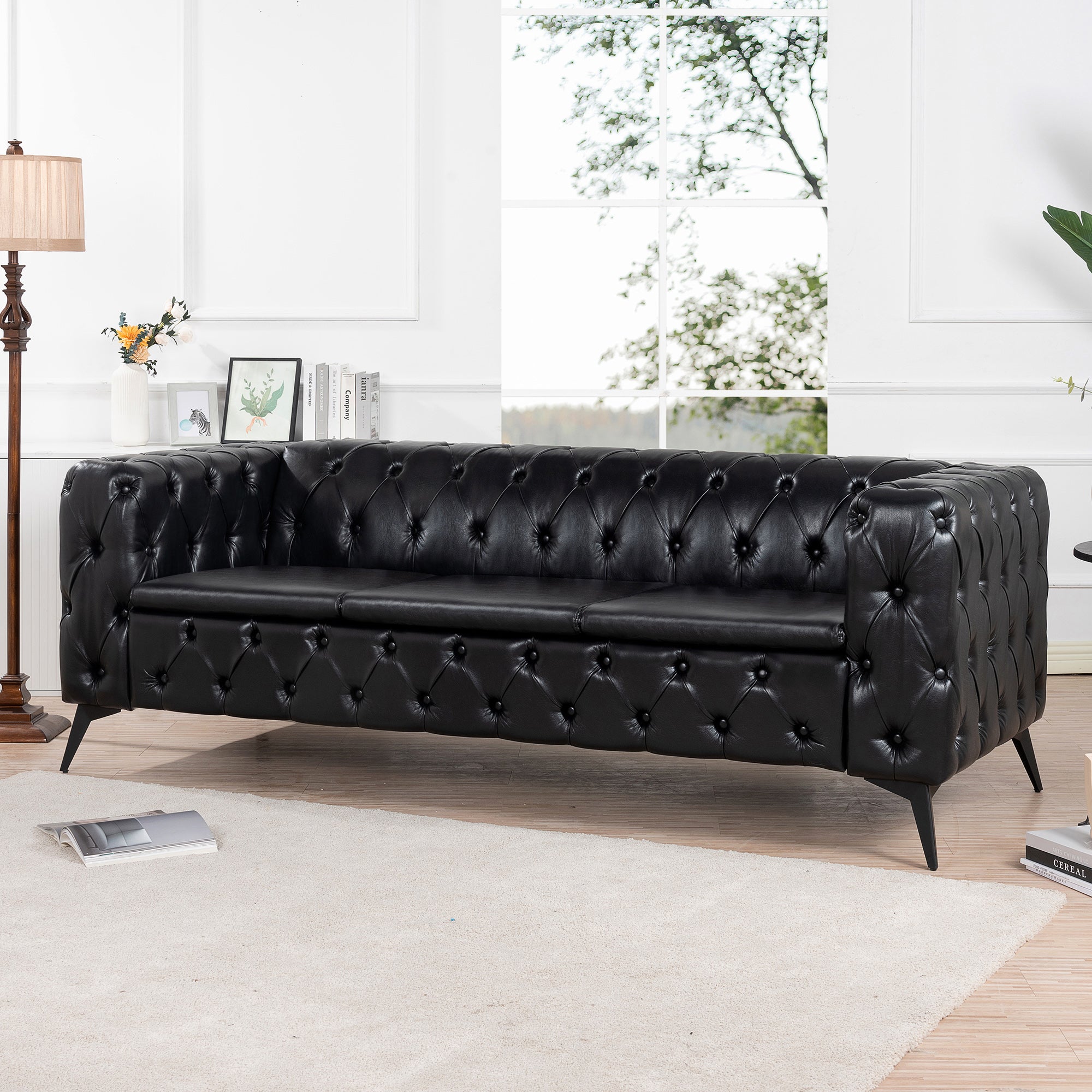 84.06 Inch Width Traditional Square Arm Removable Cushion 3 Seater Sofa