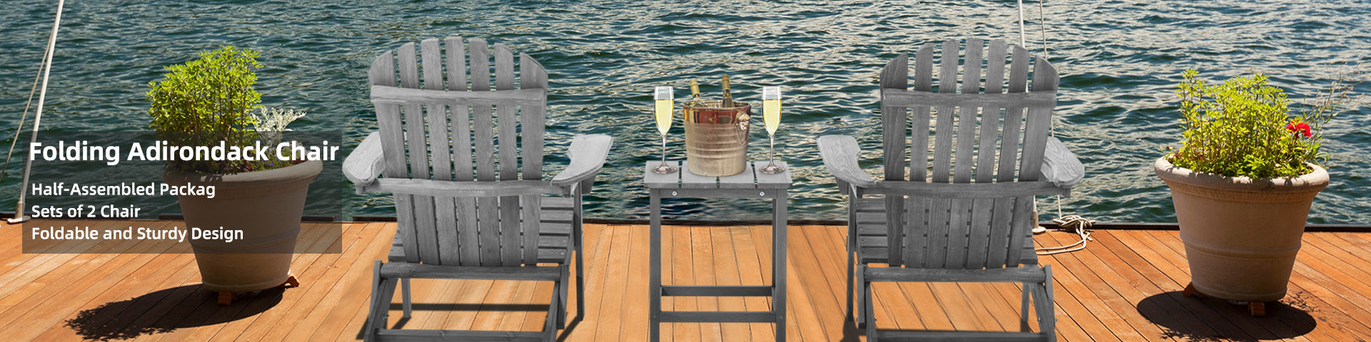 Wood Lounge Patio Chair Set of 2