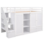 Functional Loft Bed with Shelves, Wardrobes, and Drawers