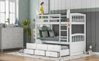 Twin Over Twin Wood Bunk Bed with Trundle and Drawers