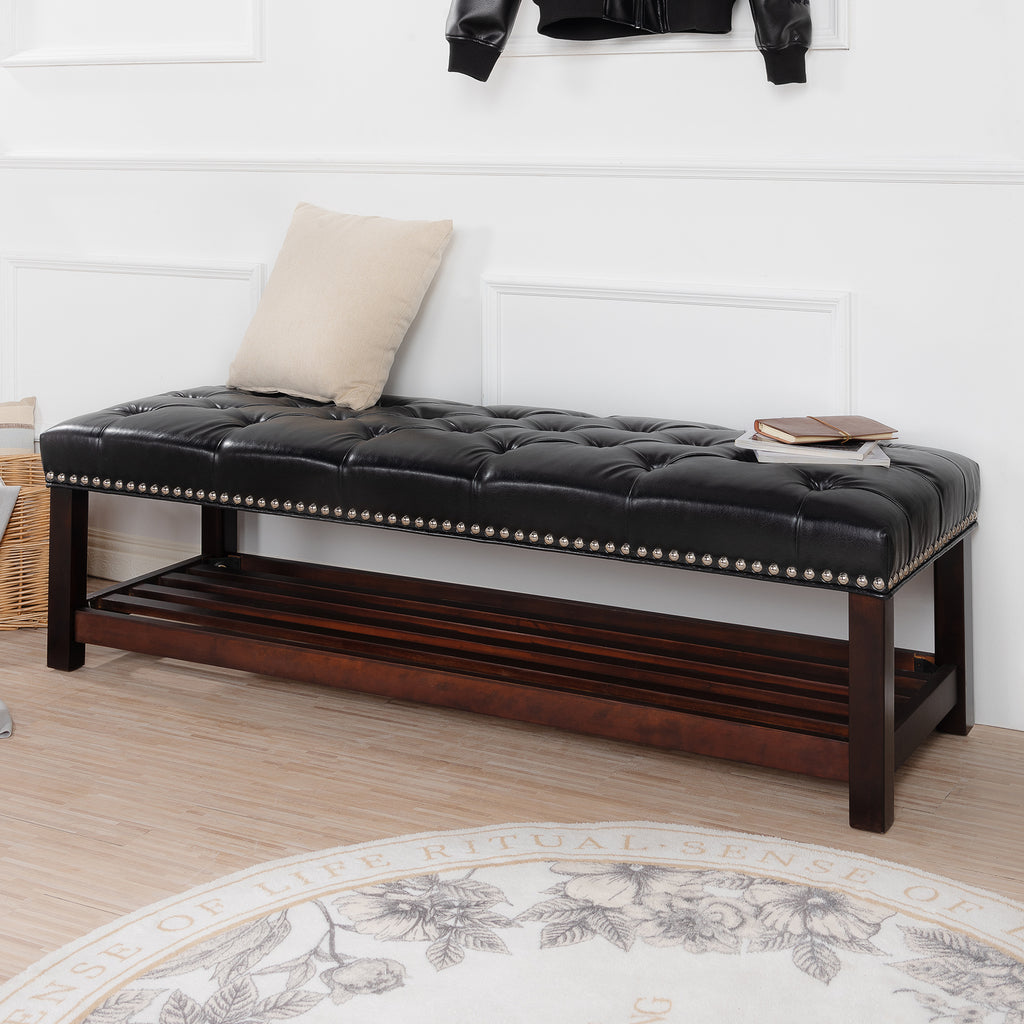 Wooden Base Upholstered Bench for Bedroom and Entryway