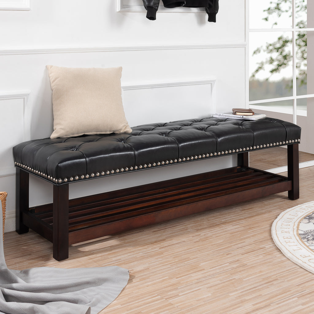 Wooden Base Upholstered Bench for Bedroom and Entryway