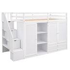 Functional Loft Bed with Shelves, Wardrobes, and Drawers