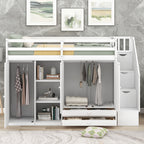 Functional Loft Bed with Shelves, Wardrobes, and Drawers