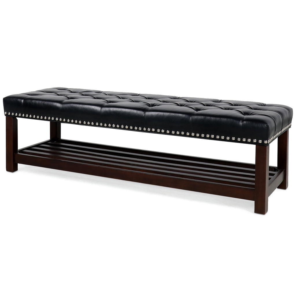 Wooden Base Upholstered Bench for Bedroom and Entryway