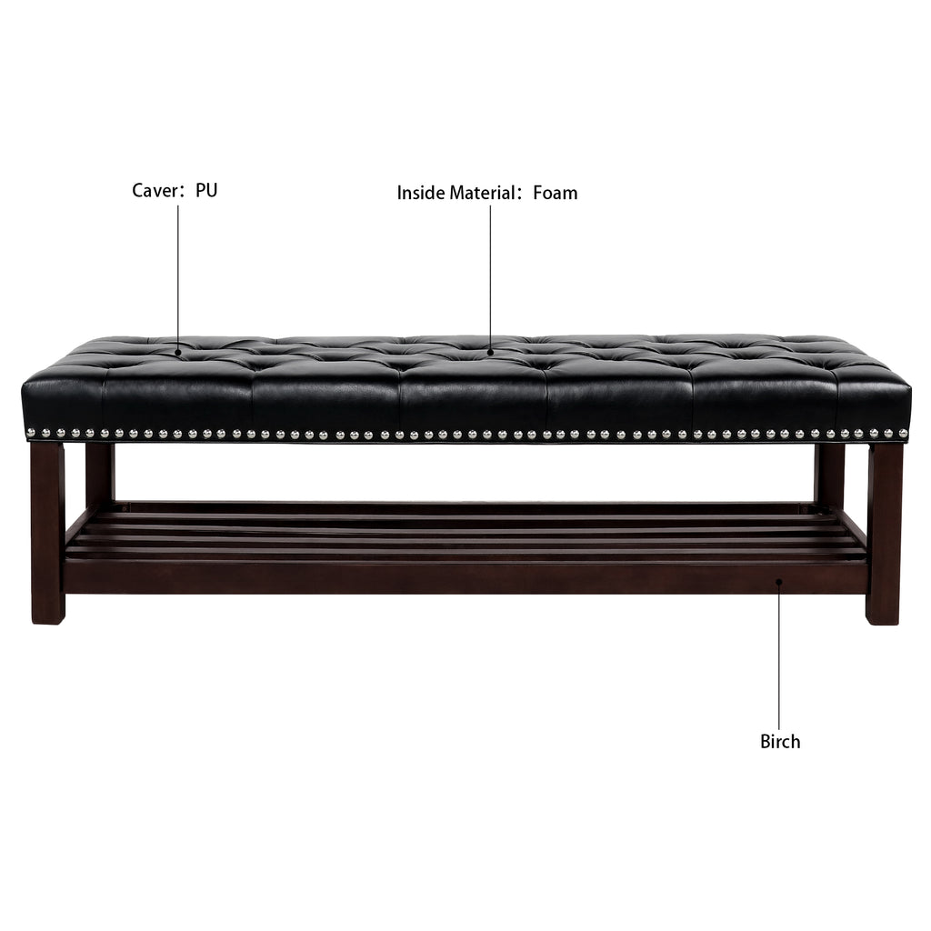 Wooden Base Upholstered Bench for Bedroom and Entryway