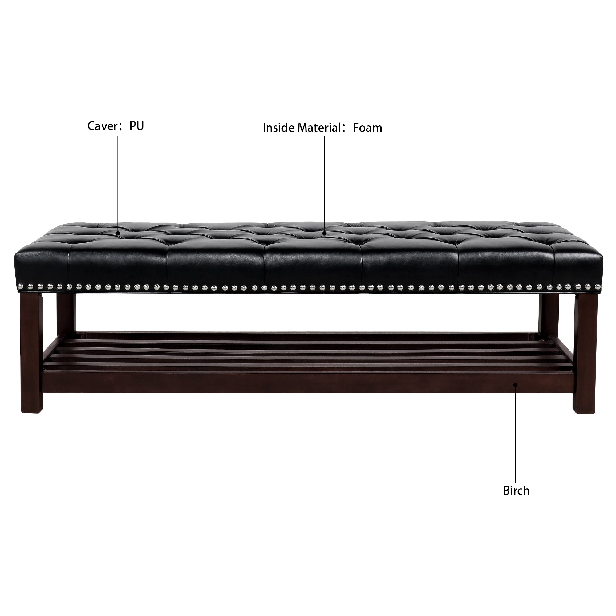 Wooden Base Upholstered Bench for Bedroom and Entryway