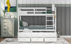 Twin Over Twin Wood Bunk Bed with Trundle and Drawers