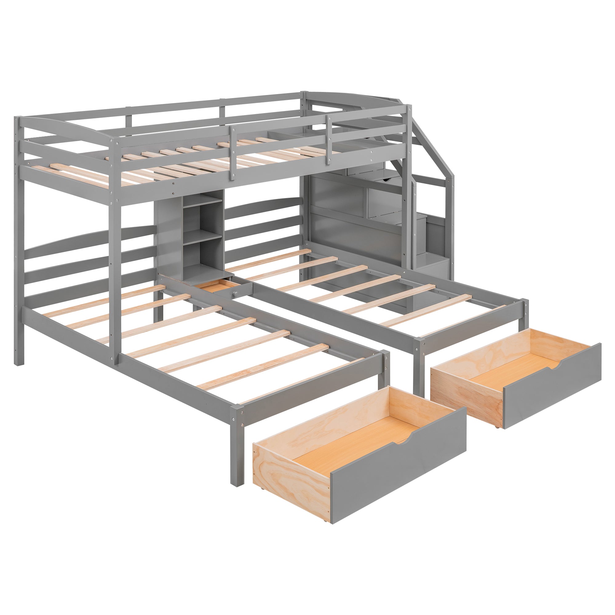 Twin Over Twin Bunk Bed with Drawers and Storage