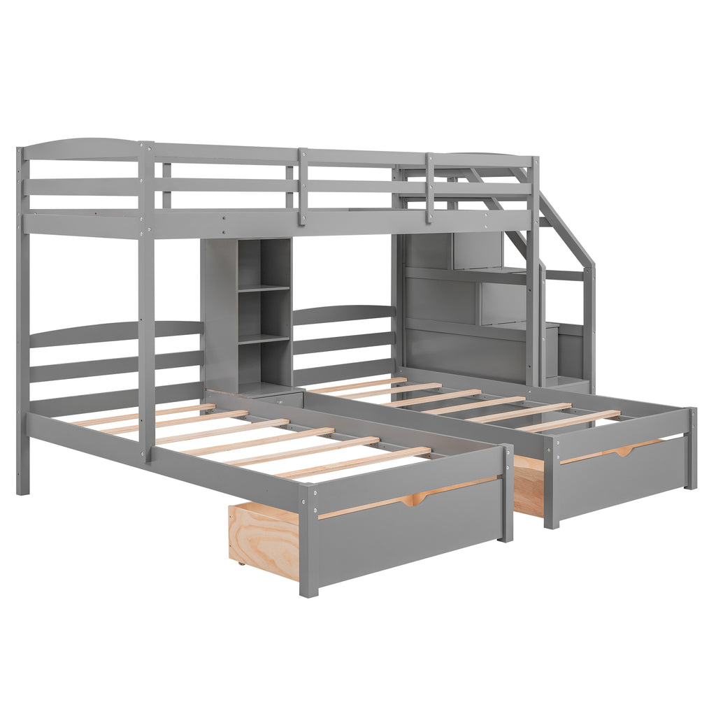 Twin Over Twin Bunk Bed with Drawers and Storage