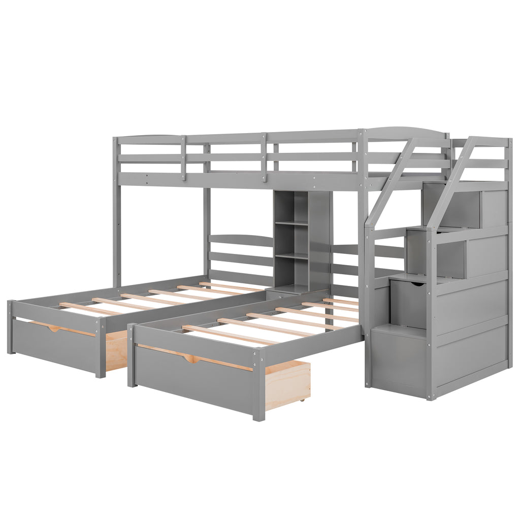 Twin Over Twin Bunk Bed with Drawers and Storage