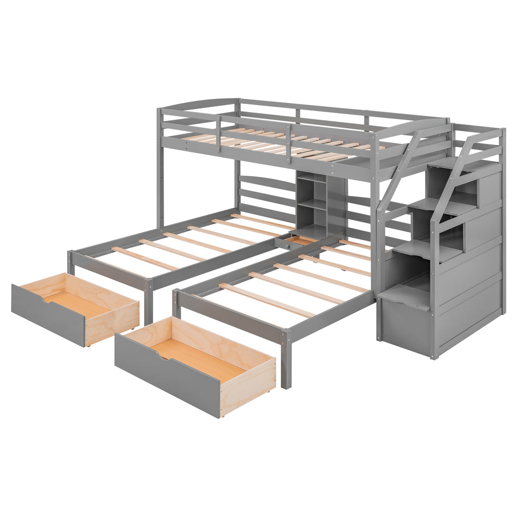 Twin Over Twin Bunk Bed with Drawers and Storage
