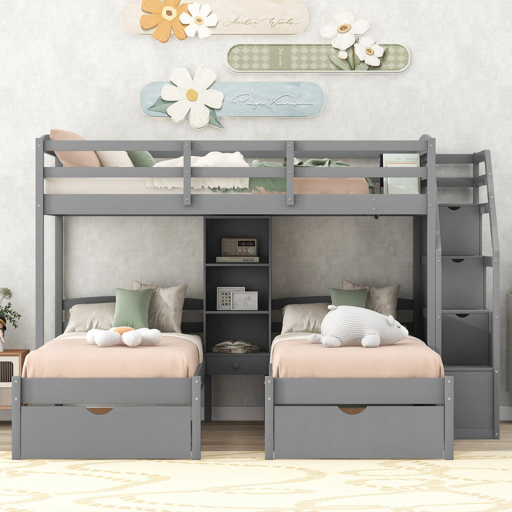 Twin Over Twin Bunk Bed with Drawers and Storage