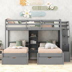 Twin Over Twin Bunk Bed with Drawers and Storage