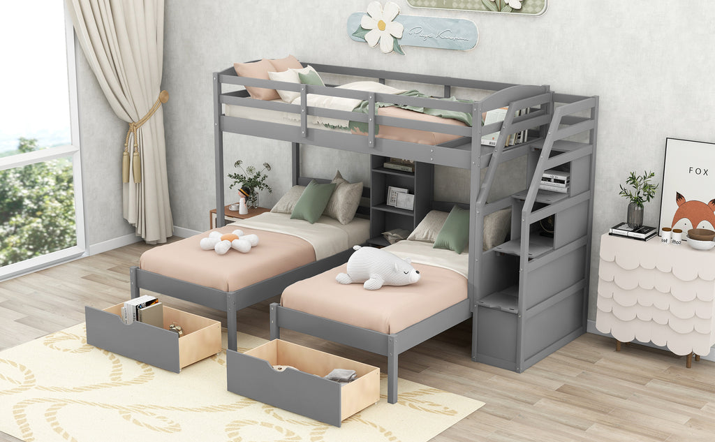 Twin Over Twin Bunk Bed with Drawers and Storage