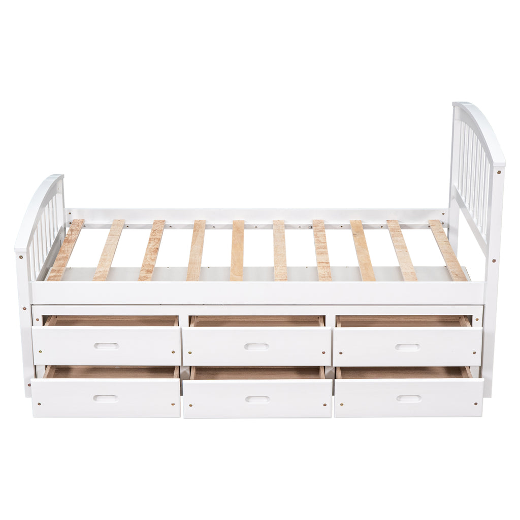 Twin Size Platform Storage Bed With 6 Drawers