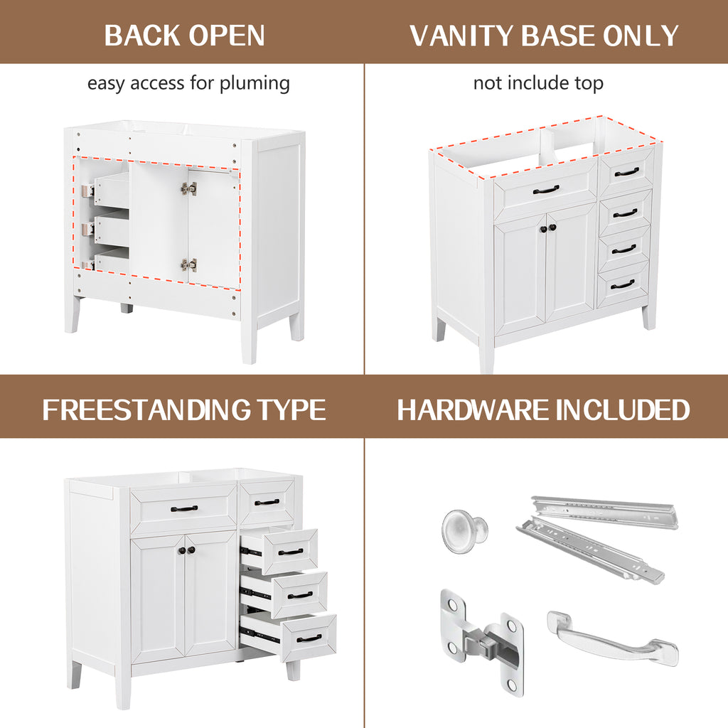 36" Bathroom Vanity Without Sink, Cabinet Base Only