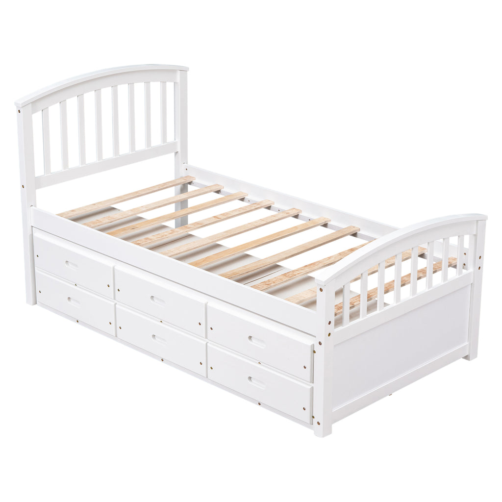 Twin Size Platform Storage Bed With 6 Drawers