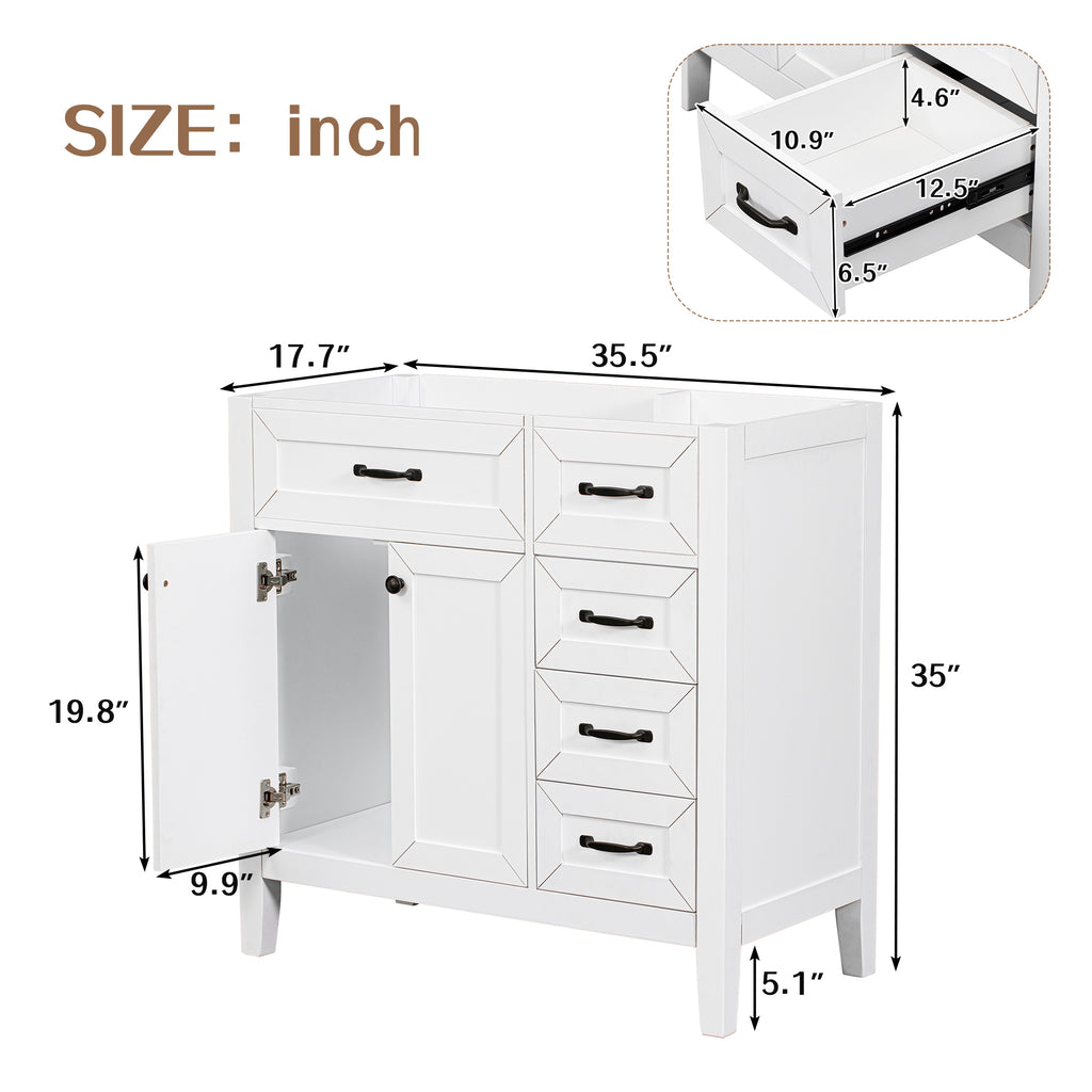 36" Bathroom Vanity Without Sink, Cabinet Base Only