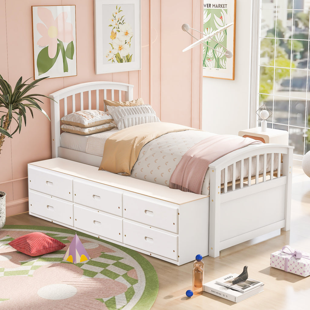 Twin Size Platform Storage Bed With 6 Drawers