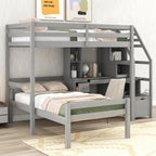 Twin Size Loft Bed with Stand-alone Bed, Storage Staircase, Desk, Shelves and Drawers