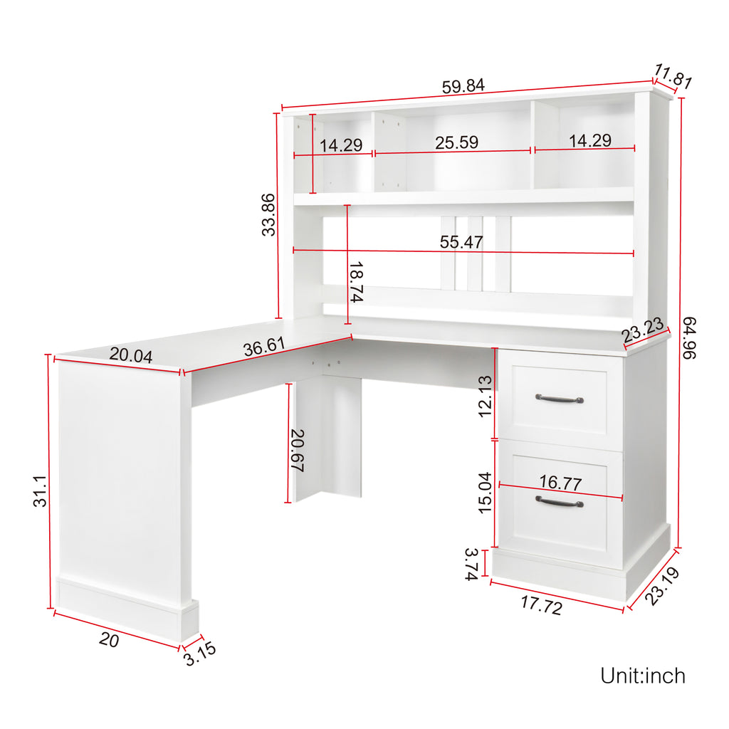 Home Office Computer Desk with Hutch, Antiqued White