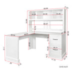 Home Office Computer Desk with Hutch, Antiqued White