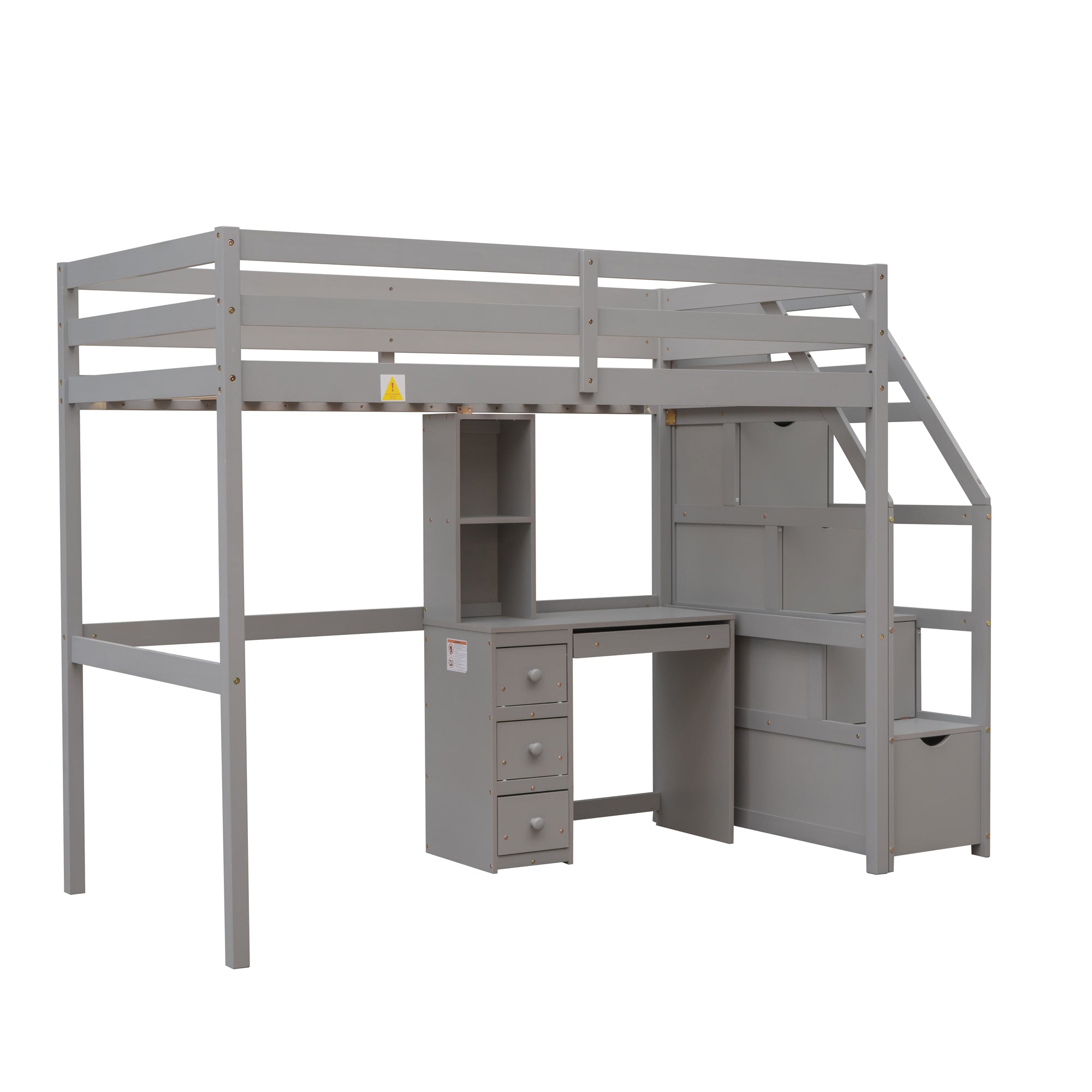 Twin Size Loft Bed with Stand-alone Bed, Storage Staircase, Desk, Shelves and Drawers