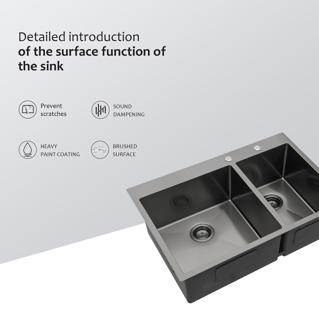 Double Bowl Drop In Sink - Gunmetal Black