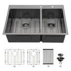 Double Bowl Drop In Sink - Gunmetal Black