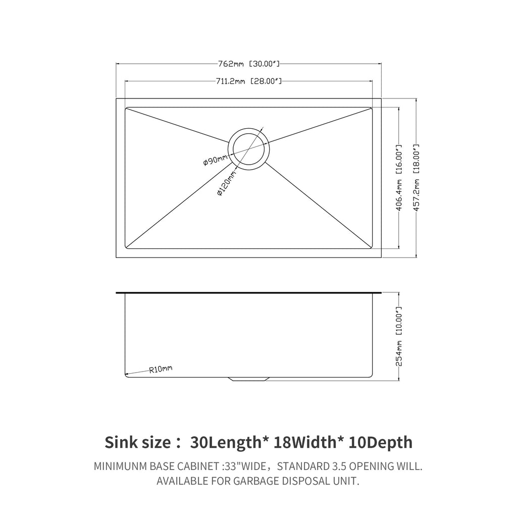 30 Inch Undermount Sink - Gunmetal Finish