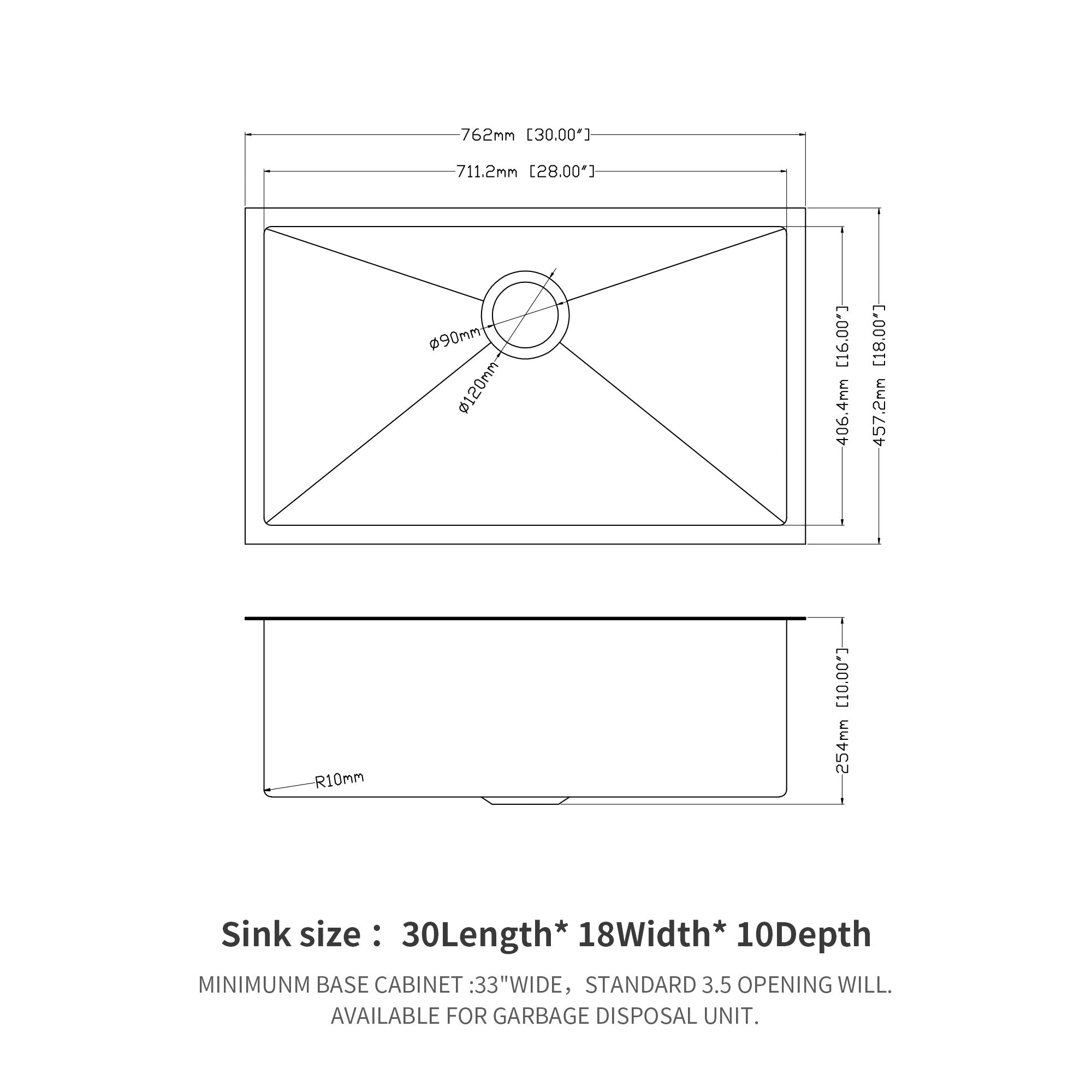 30"x18"x10" Gunmetal Kitchen Sink