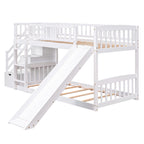 Stairway Twin Over Twin Bunk Bed with Two Drawers and Slide - White