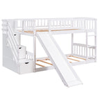 Stairway Twin Over Twin Bunk Bed with Two Drawers and Slide - White