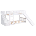Stairway Twin Over Twin Bunk Bed with Two Drawers and Slide - White