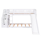 Stairway Twin Over Twin Bunk Bed with Two Drawers and Slide - White