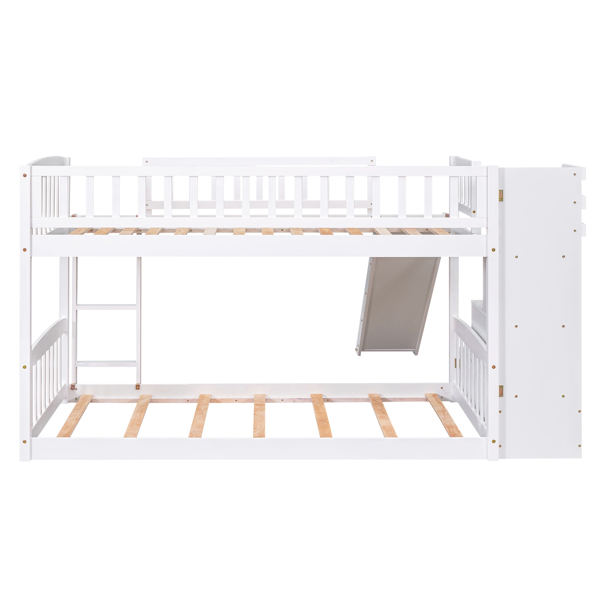 Stairway Twin Over Twin Bunk Bed with Two Drawers and Slide - White
