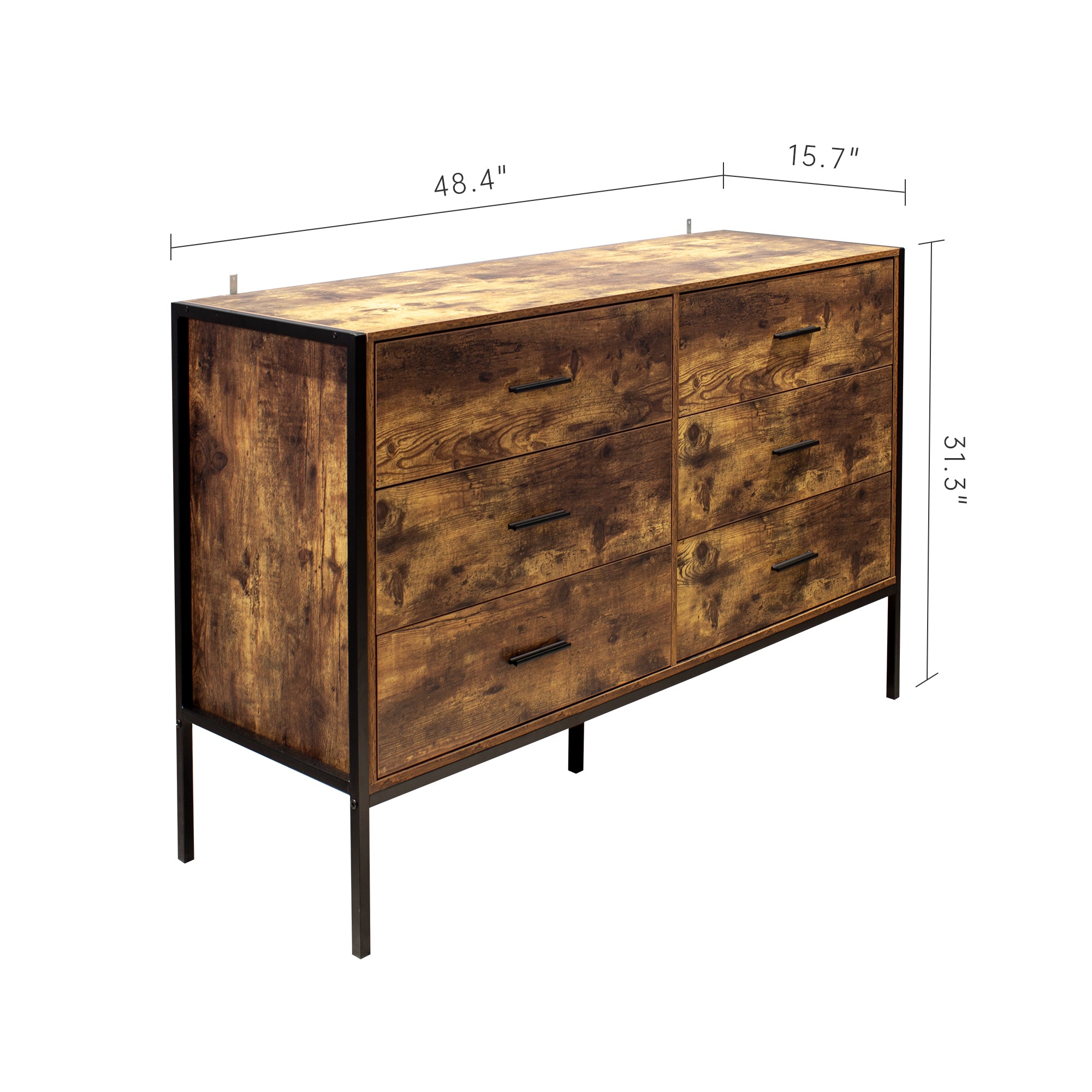 Industrial Style 6 Drawer Double Dresser
