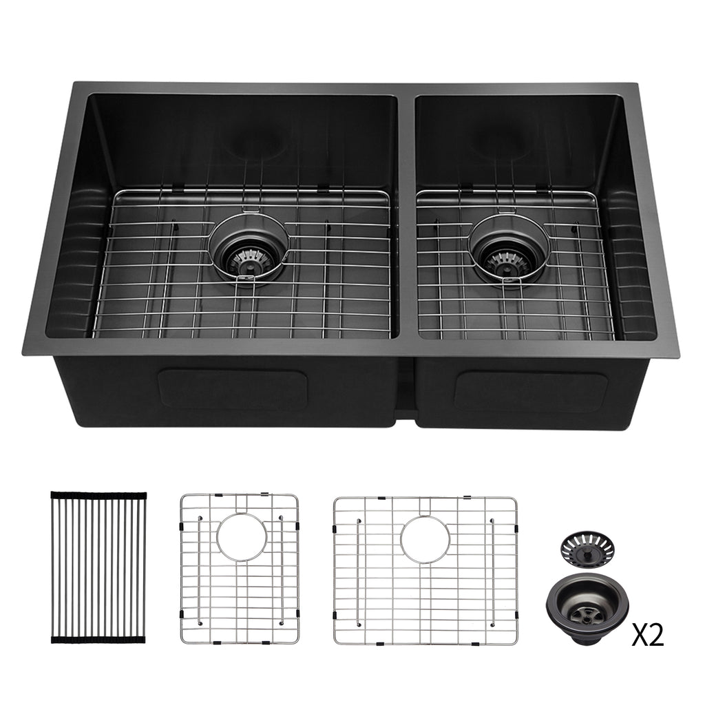 Double Bowl (60/40) Undermount Sink - 33"x19"x10" Gunmetal
