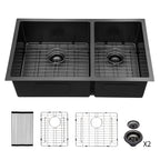 Double Bowl (60/40) Undermount Sink - 33"x19"x10" Gunmetal