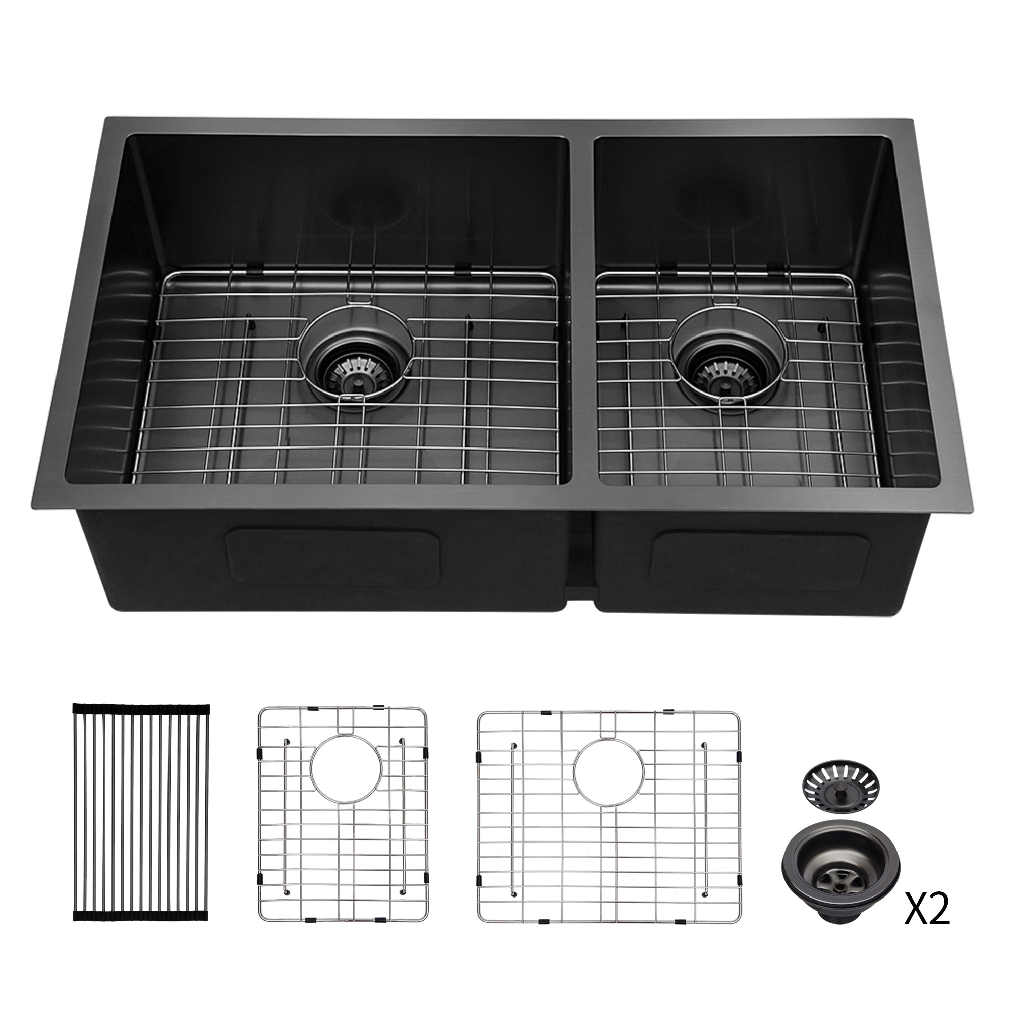 Double Bowl (60/40) Undermount Sink - 33"x19"x10" Gunmetal
