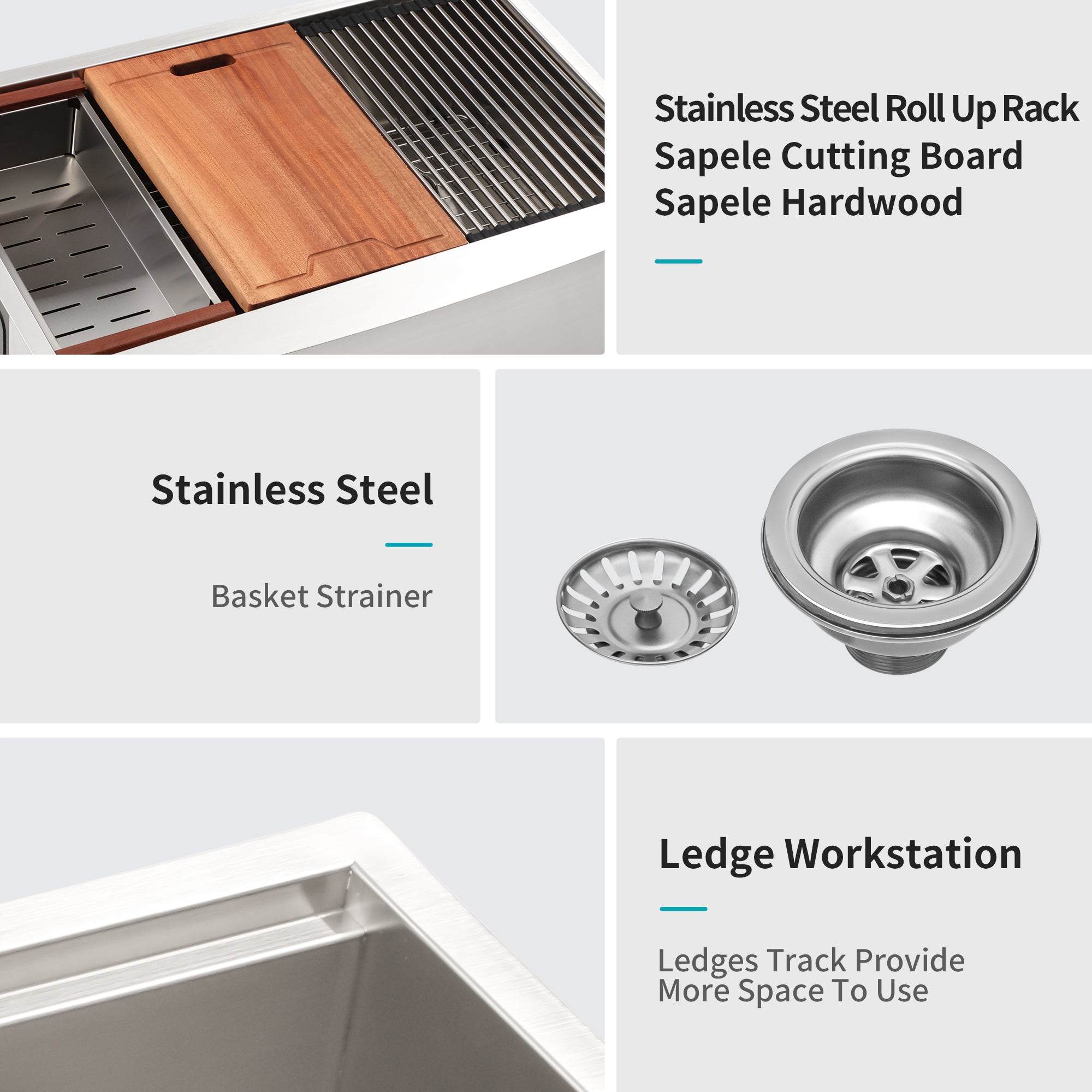 Double Bowl Farmhouse Sink Workstation - 33 Inch