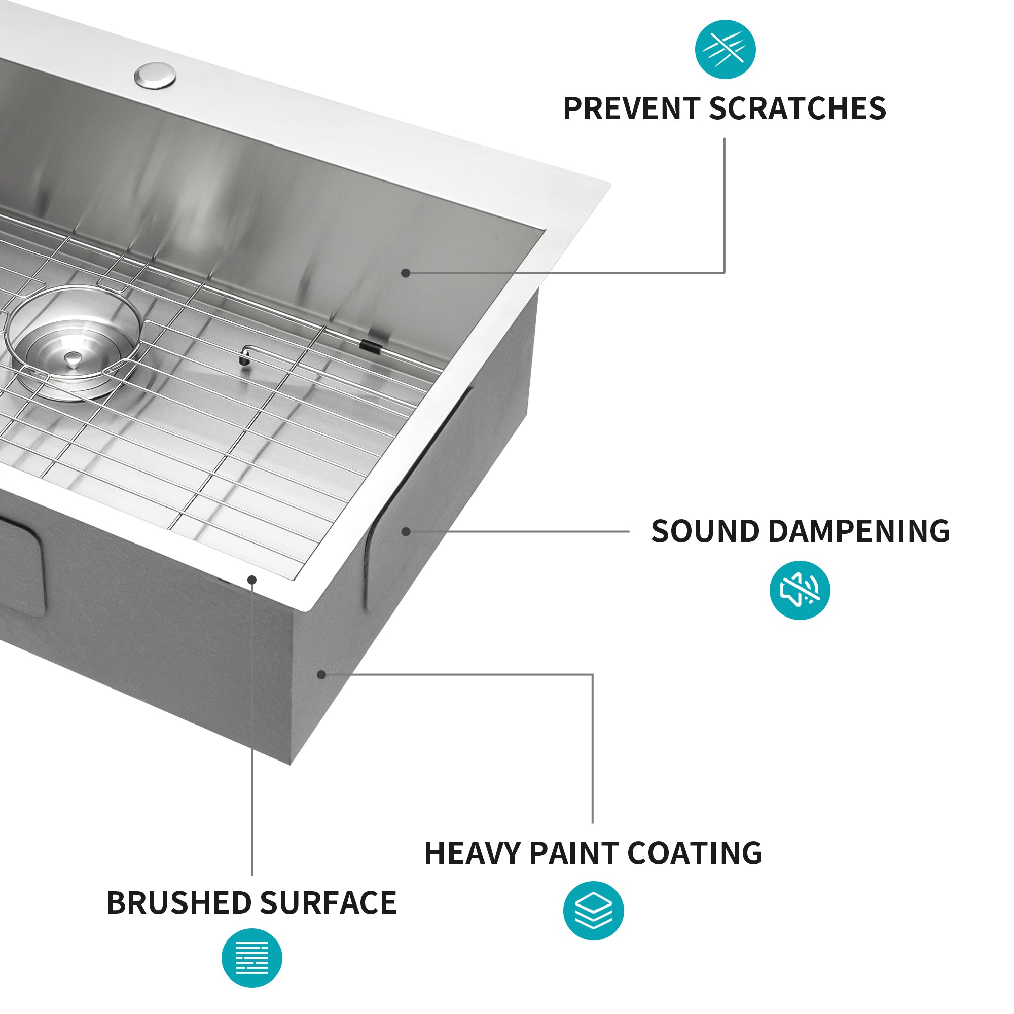 33" Drop In Kitchen Sink - 16 Gauge Stainless Steel