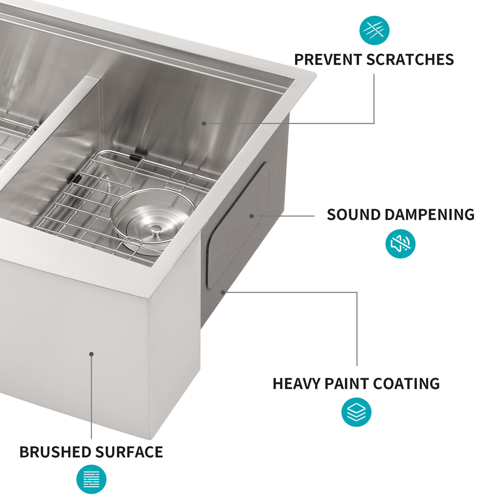 Double Bowl Farmhouse Sink Workstation - 33 Inch