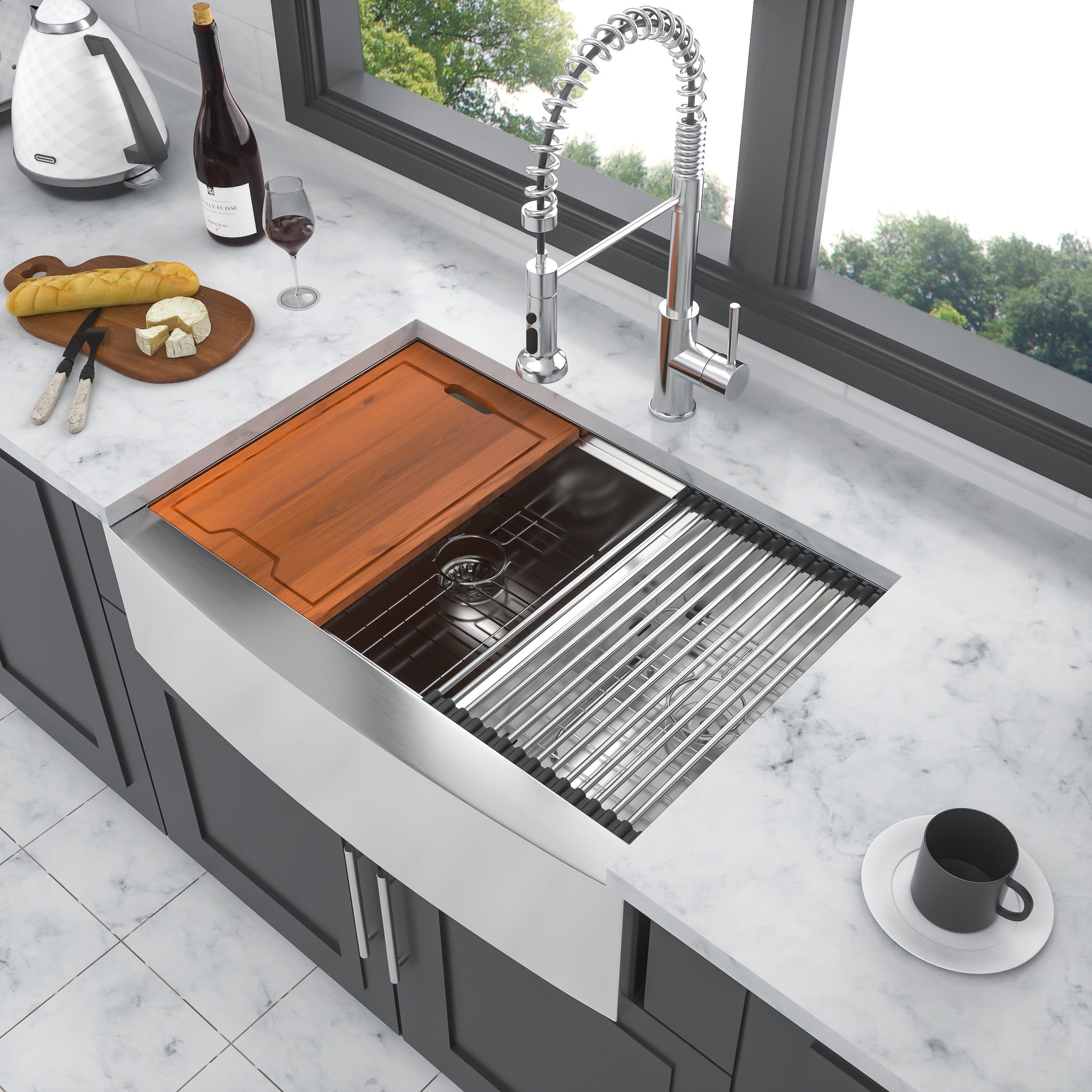 Double Bowl Farmhouse Sink Workstation - 33 Inch