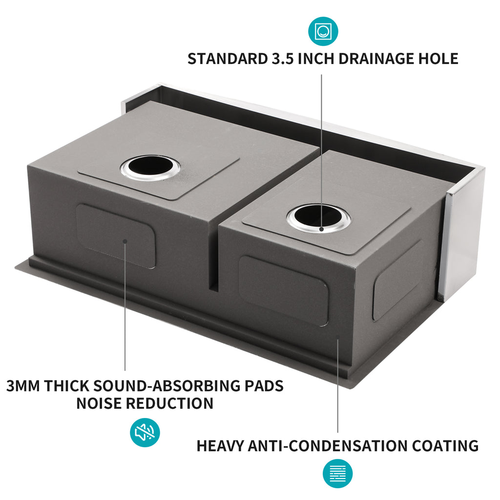 Double Bowl Farmhouse Sink Workstation - 33 Inch