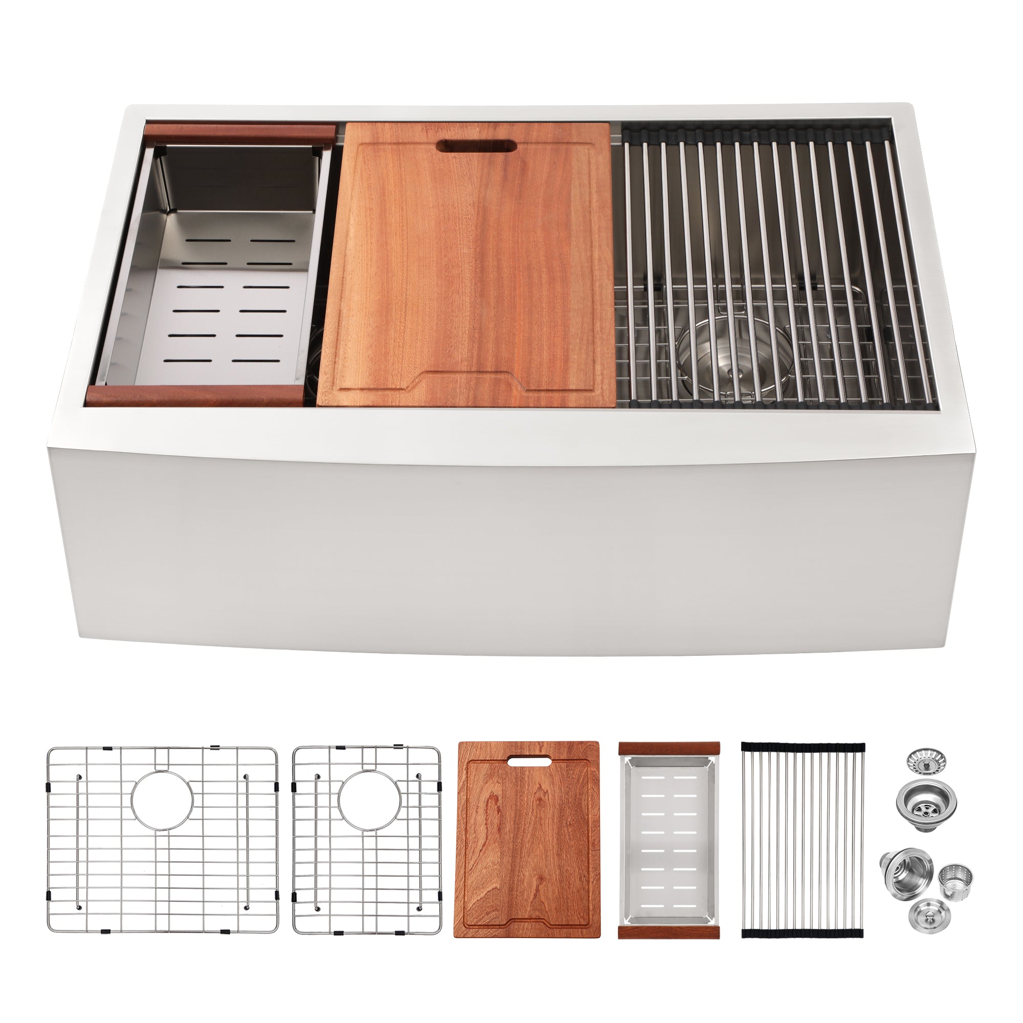 Double Bowl Farmhouse Sink Workstation - 33 Inch