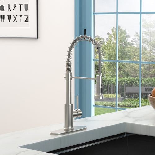 21-Inch Commercial Kitchen Faucet with Dual Function Pull-Down Sprayhead